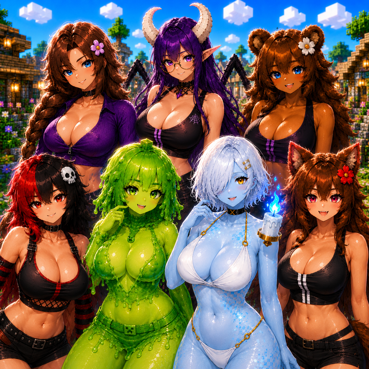 Jenny Mod characters including Jenny, Ellie, Bia, Slime, Luna, Galath, Allie and Manglelie for PE Bedrock and Java Edition